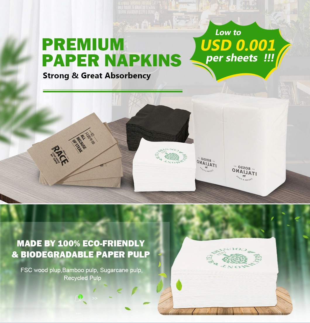 100% Virgin Wood Pulp Personalized Beverage Cocktail Napkins Party Favors Custom Wedding Paper Napkins