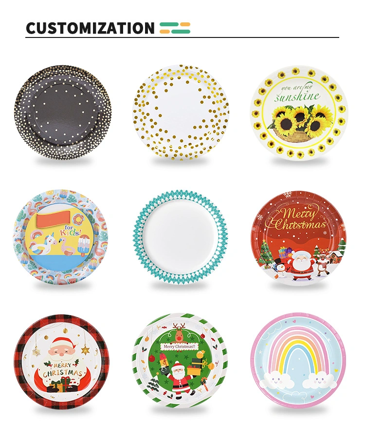 Custom Eco Friendly Printing Round Birthday Party Decorative Disposable Paper Plate