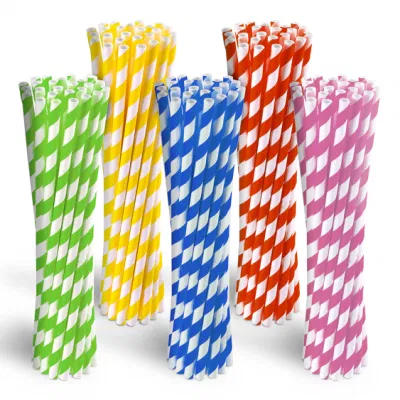 맞춤형 색상 및 패턴 생분해 성 퇴비화 가능한 직선 PLA 마시는 종이 Strawsrainbow Stripe Paper Drinking Straws